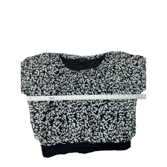 AB Studio Women's L Layered Chiffon Blouse with Floral Print Black & White - Picture 9 of 11